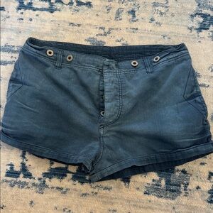 Free People Shorts Women  Blue Herringbone Concealed Button Fly Mid Rise Cotton